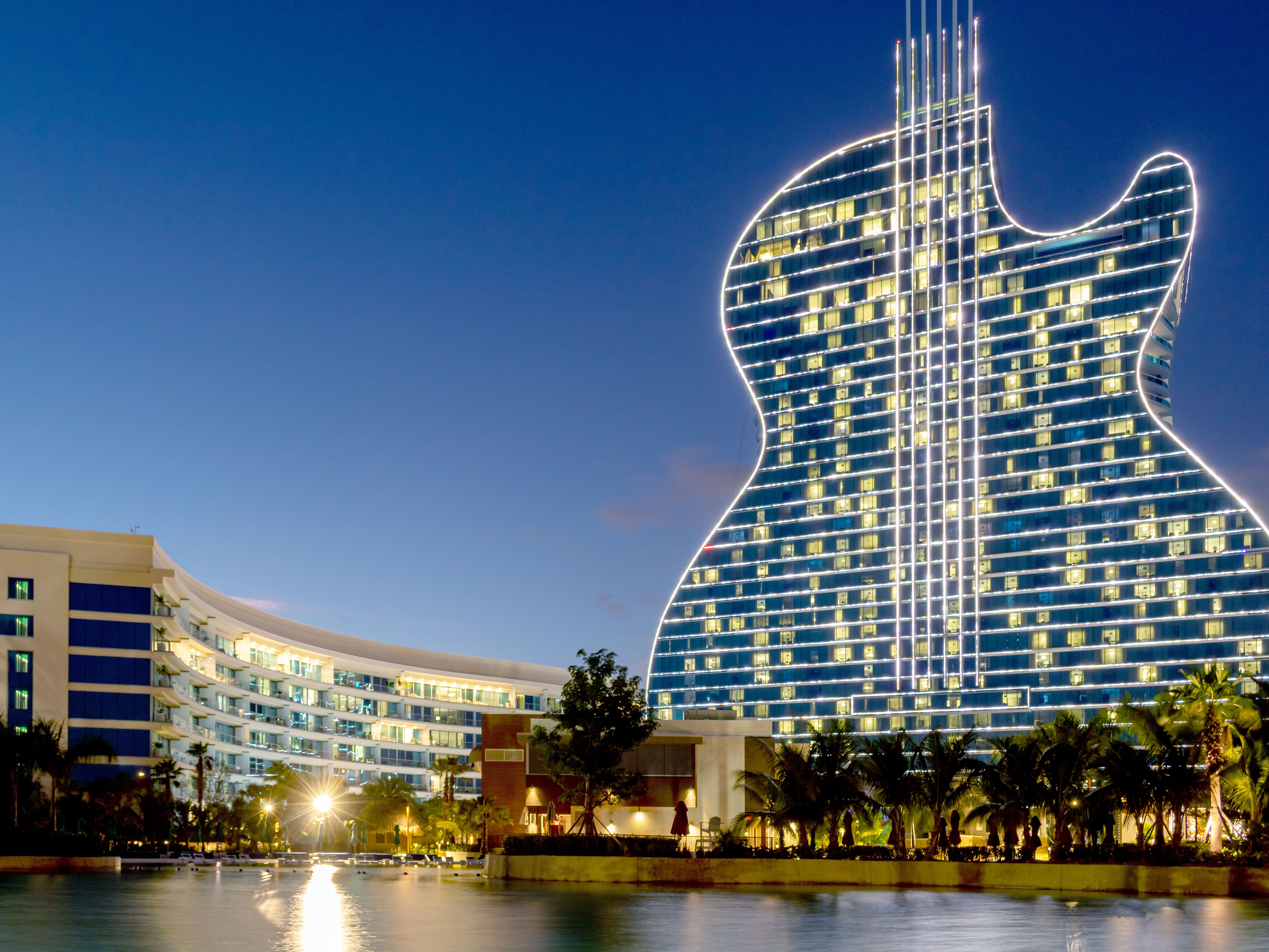 Hotel shaped like a giant guitar in Hollywood, Florida