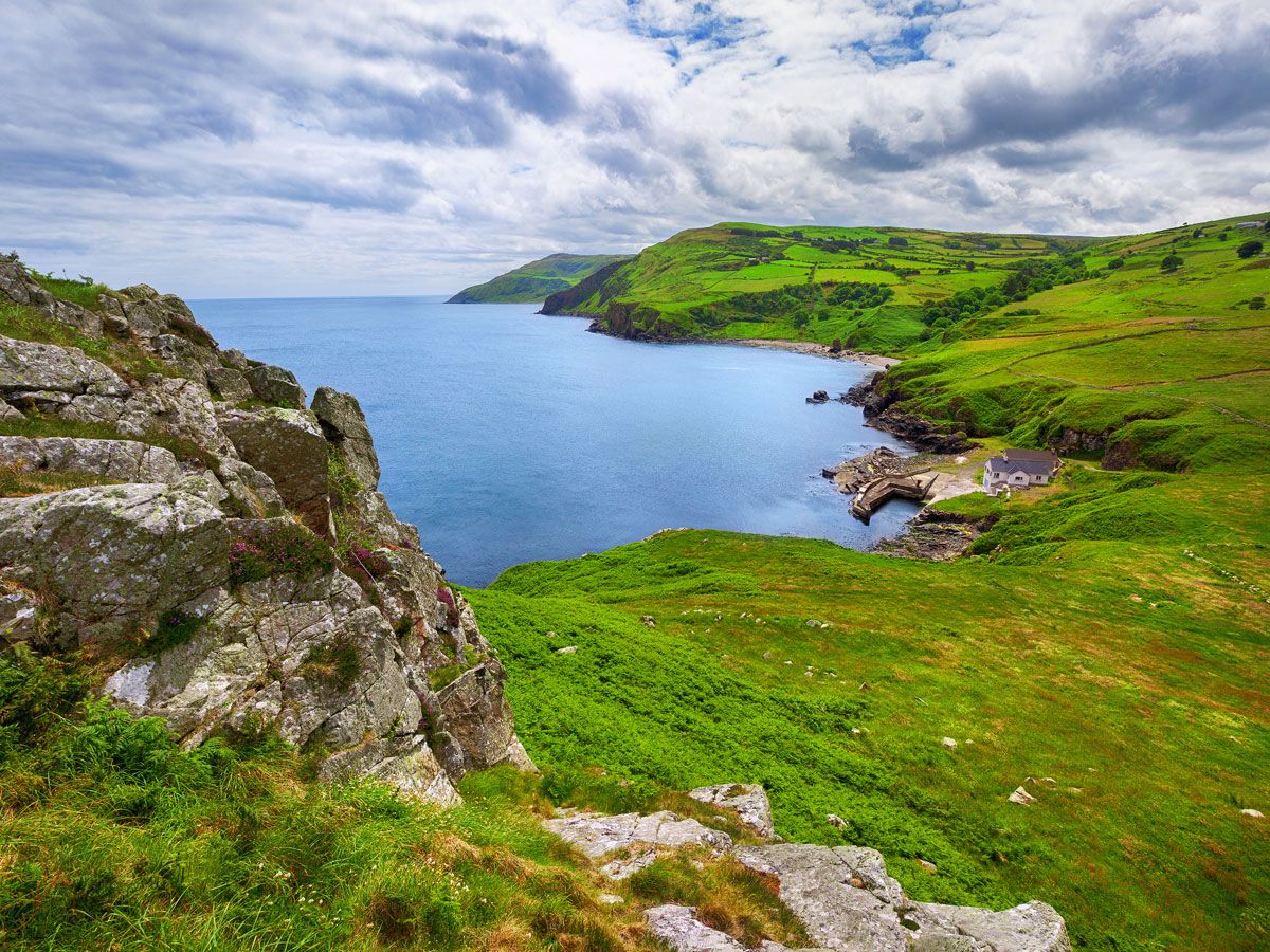 Lush green landscapes of the Antrim Coast in Northern Ireland