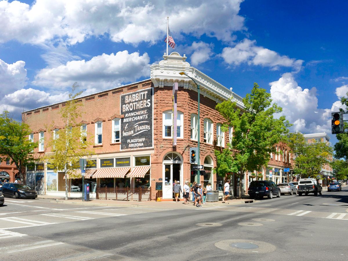 Brick building on street corner in Flagstaff, Arizona