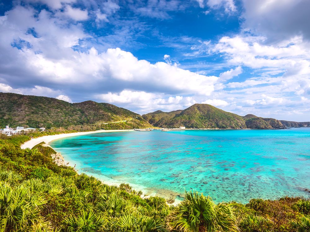 Turquoise bay in Okinawa, Japan, seen from above