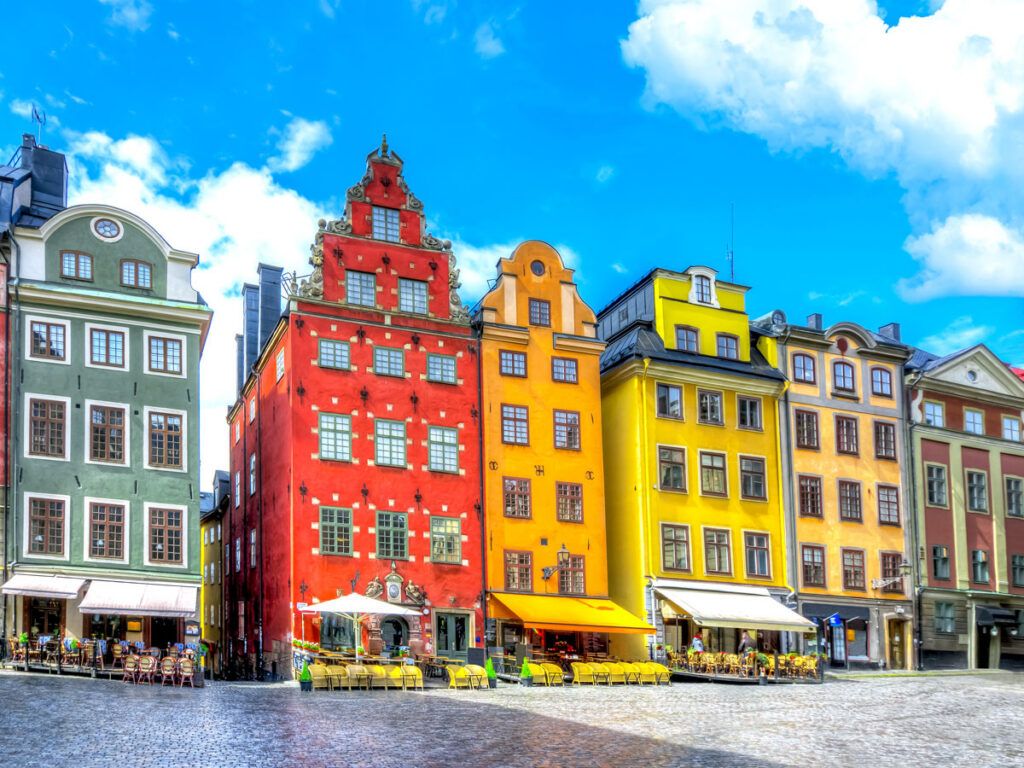 Brightly painted buildings in Stockholm, Sweden