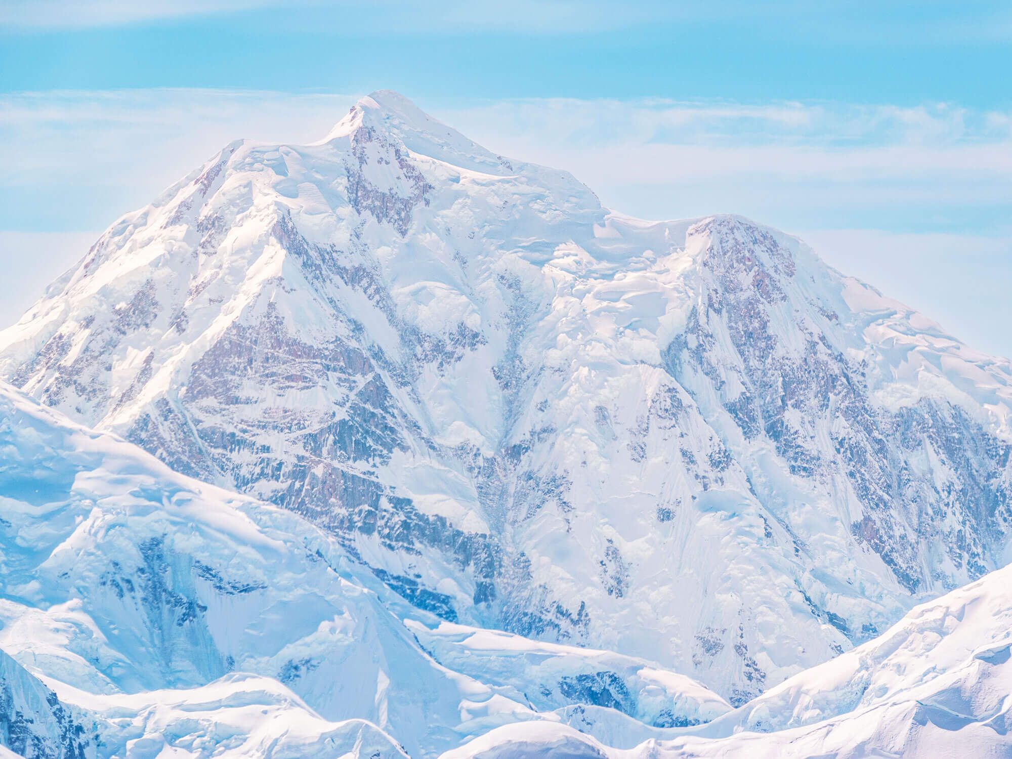 Snowy peak of Mount Hunter in Alaska