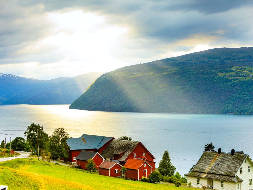 Homes along fjord in Norway