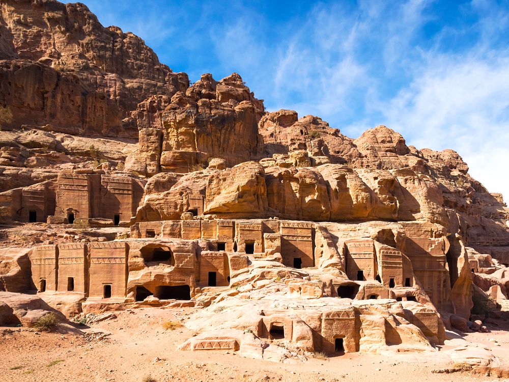 Rock-carved buildings of Petra, Jordan