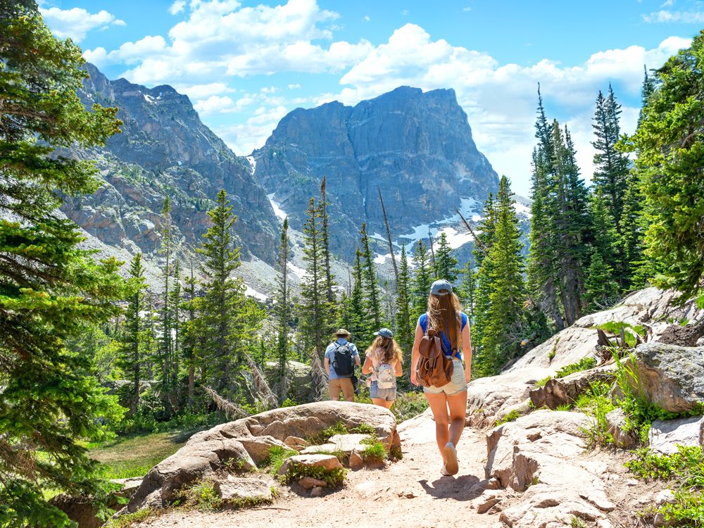 Group hiking through Colorado mountains