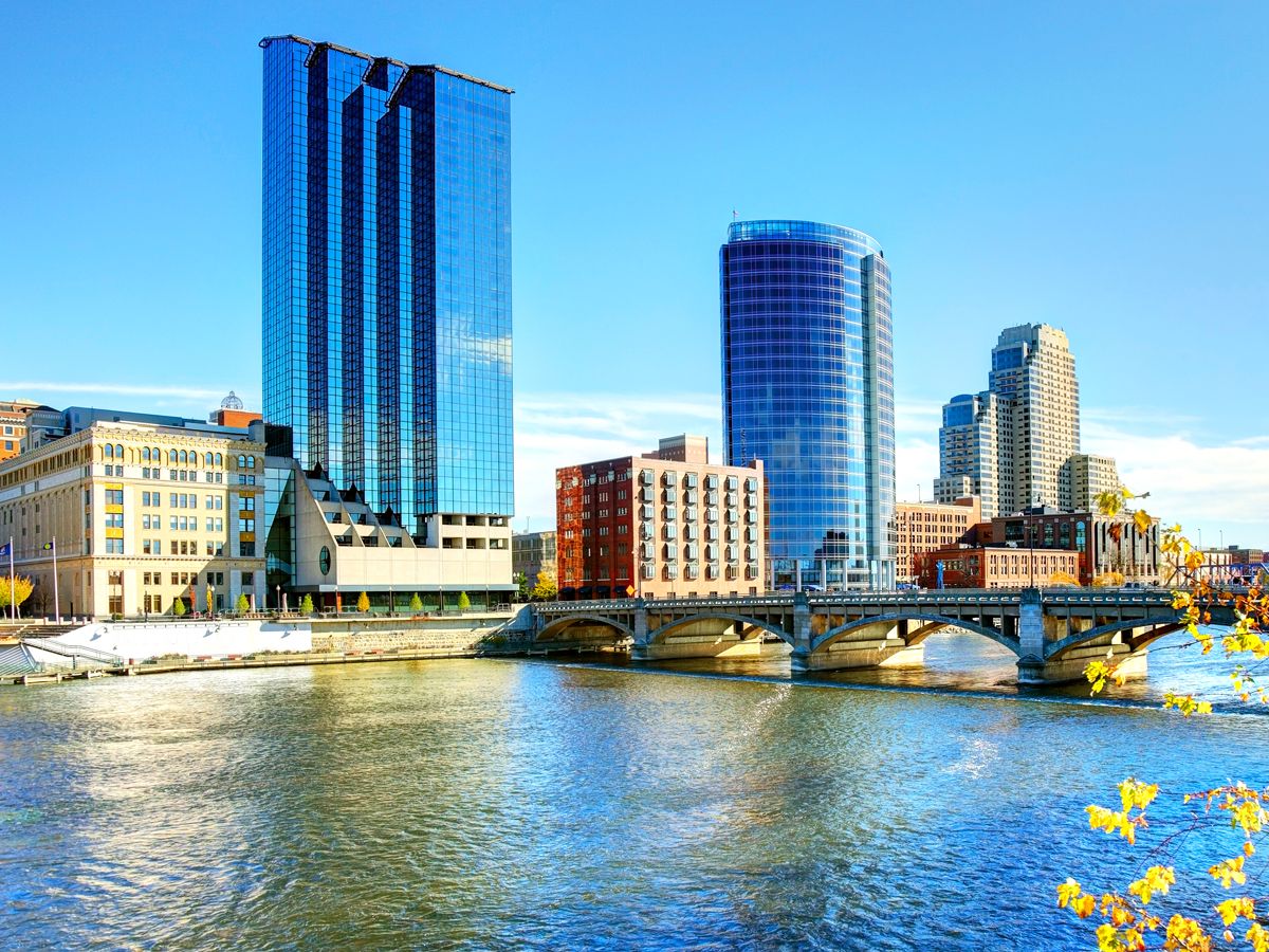 Waterfront high-rise buildings in Grand Rapids, Michigan