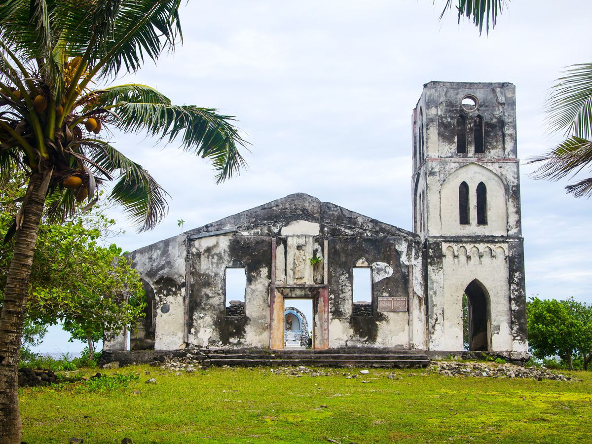 Abandoned church in village of Falealupo on Savai’i Island, Samoa