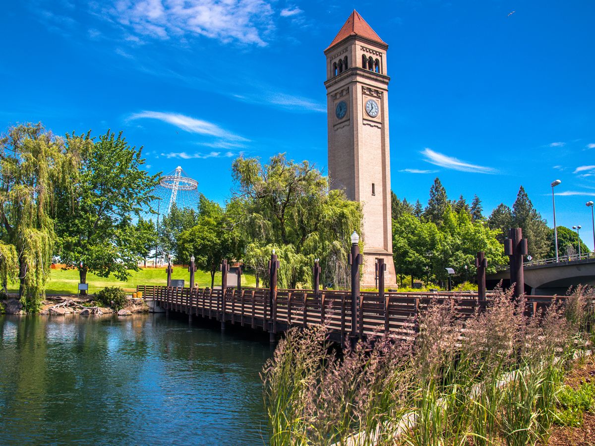 Riverfront clock tower in Spokane, Washington