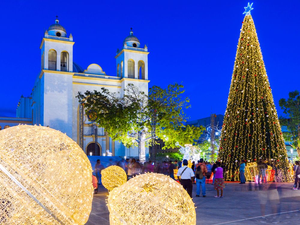 Christmas tree in plaza in San Salvador, El Salvador