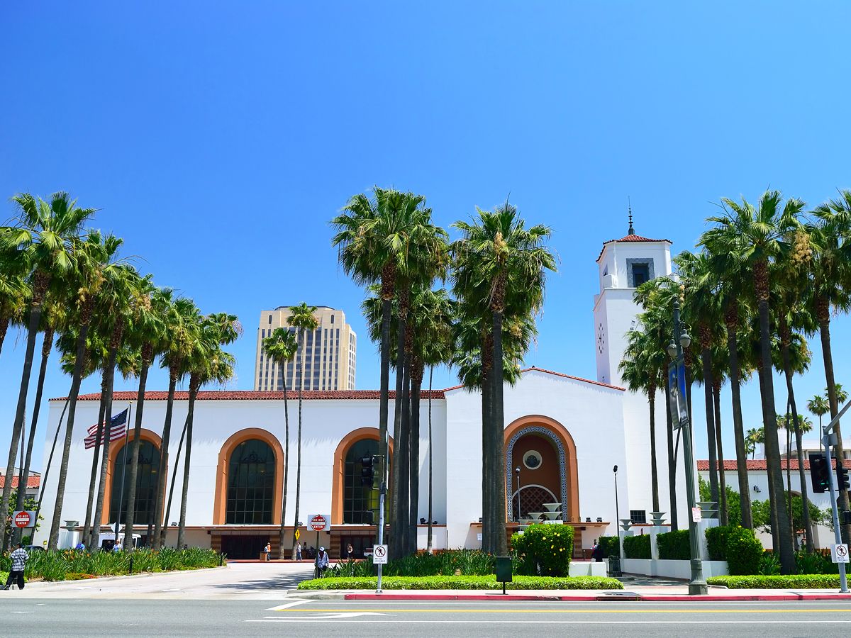 Palm trees in front of Union Station in Los Angeles, California