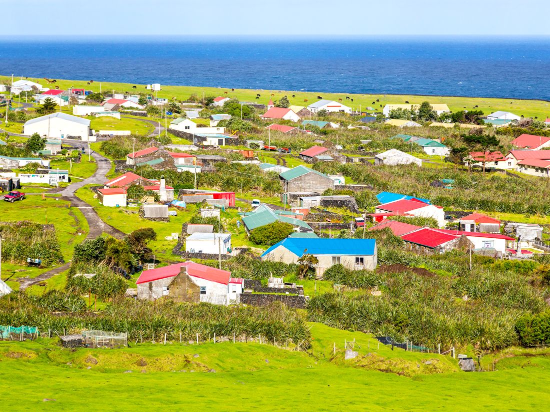 Homes on the island of Tristan da Cunha, seen from above