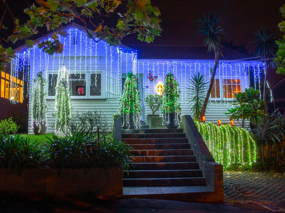Home in New Zealand decorated with Christmas lights