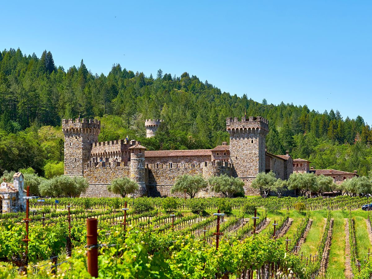 Castello di Amorosa surrounded by vineyards in Calistoga, California