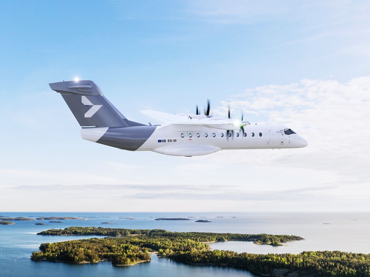 Mock-up of Heart Aerospace ES-30 electric commuter aircraft