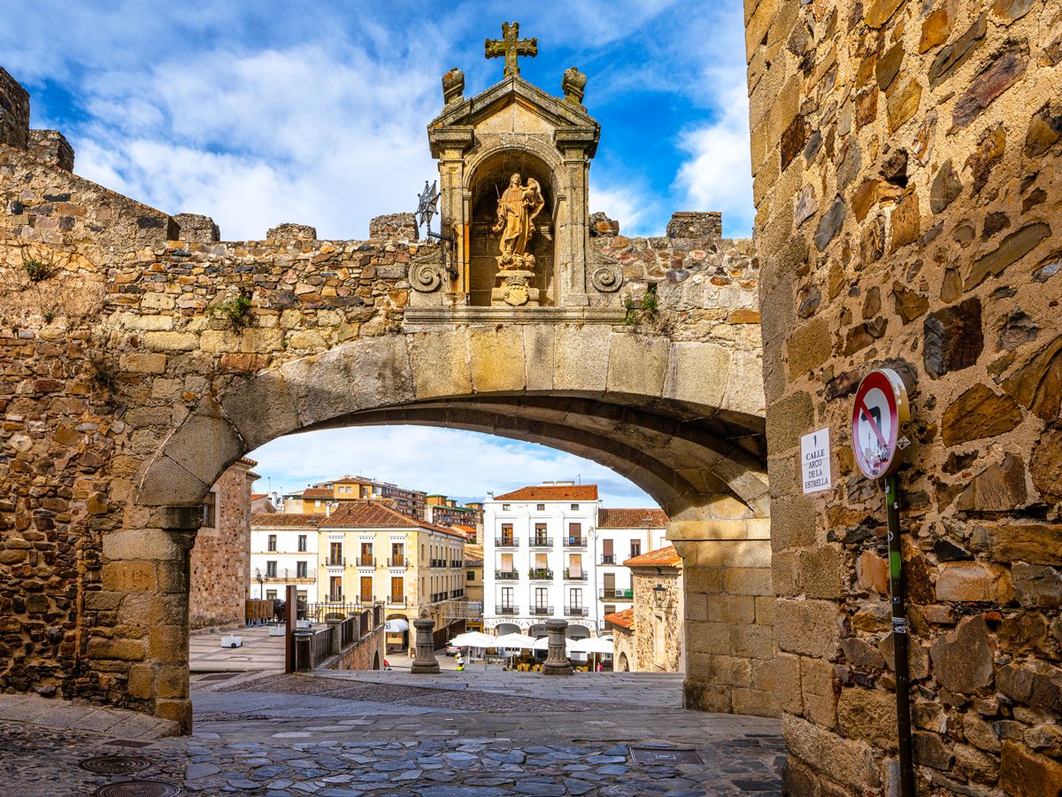 Arch of the Star in the main square of Caceres, Spain 