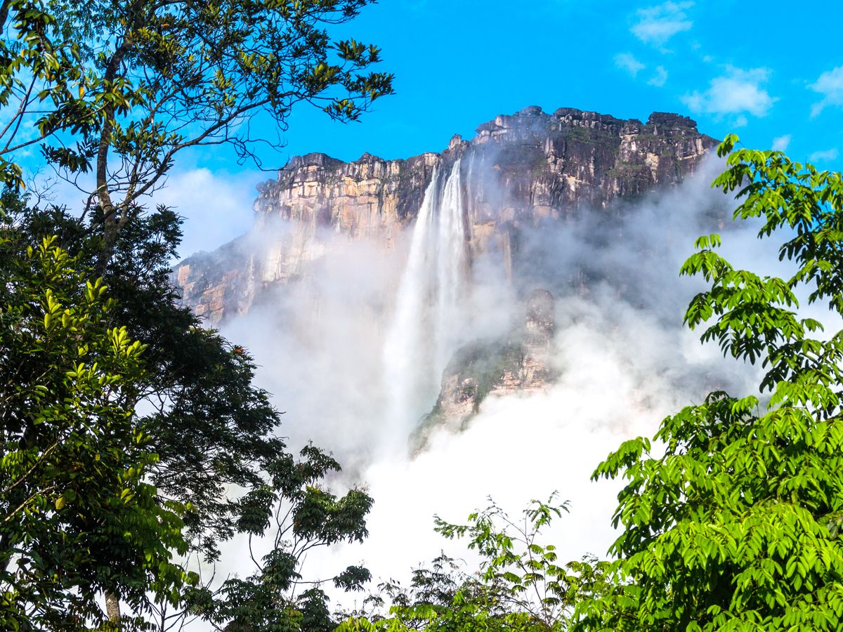 Angel Falls in Venezuela seen through surrounding forest