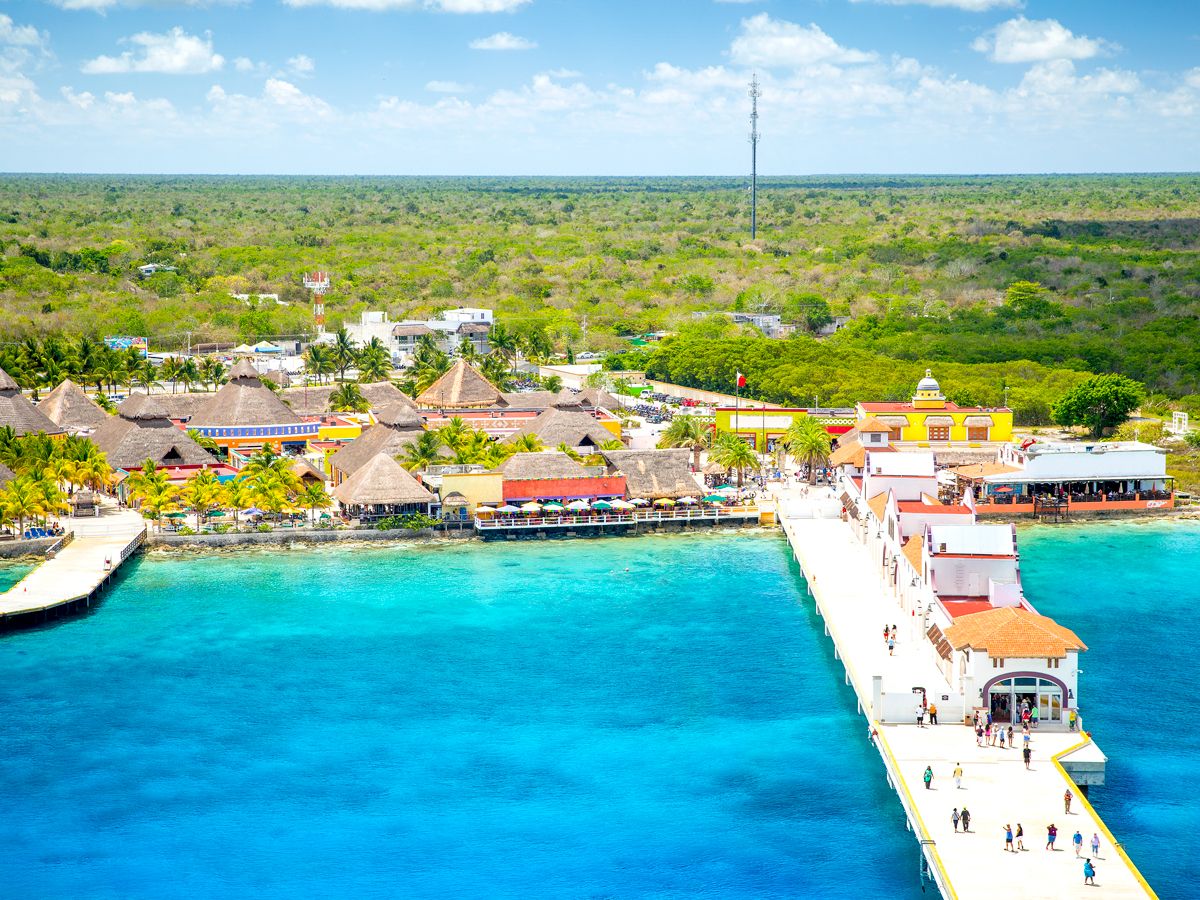 Aerial view of port in Cozumel, Mexico