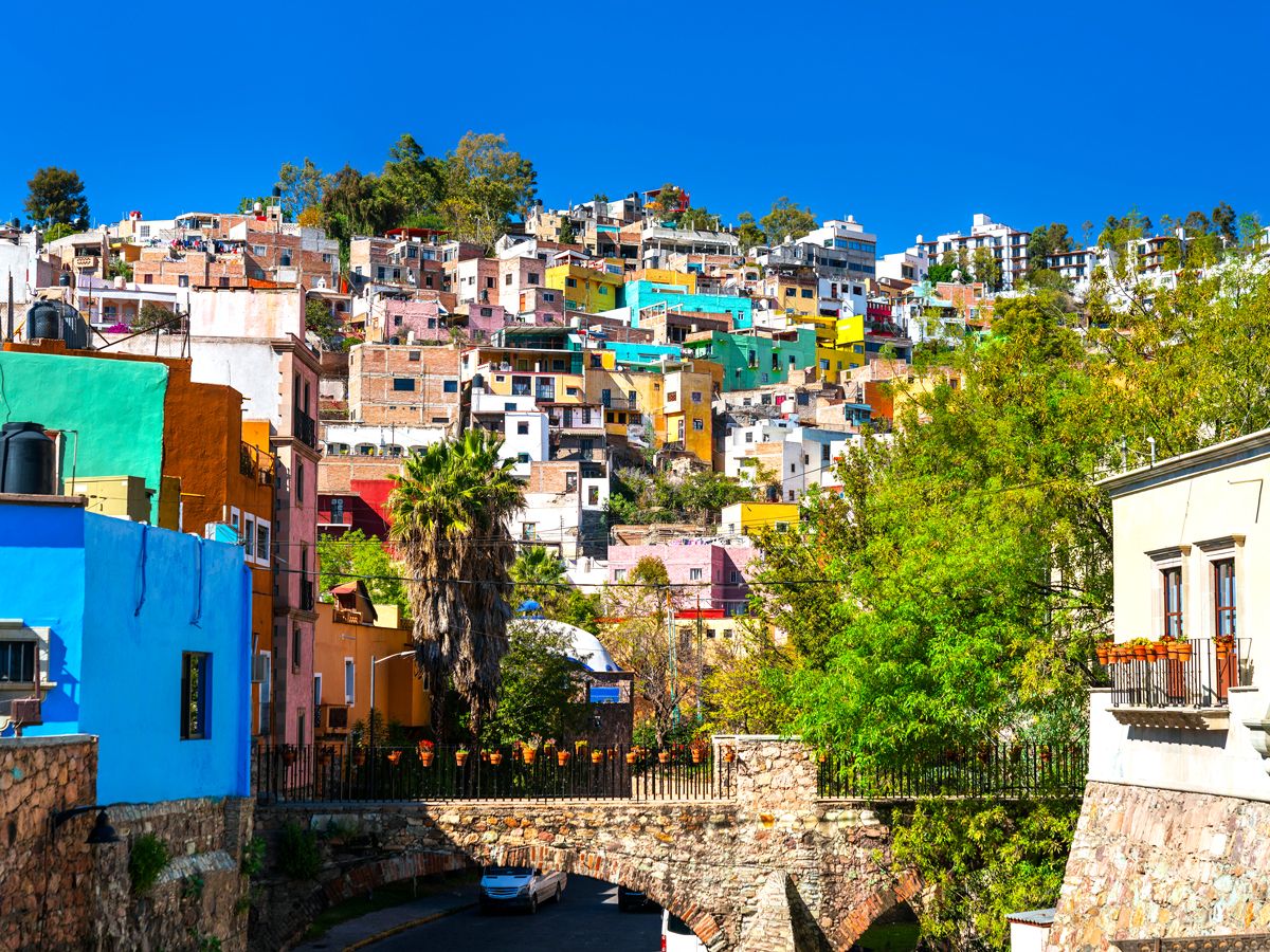 Colorful homes on hillside in Guanajuato, Mexico