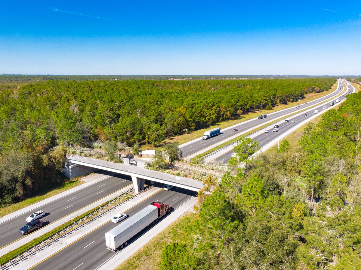 Aerial view of land bridge over Interstate 75