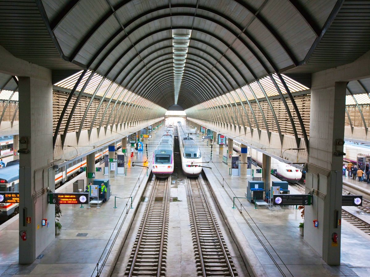 High-speed trains in station in Seville, Spain