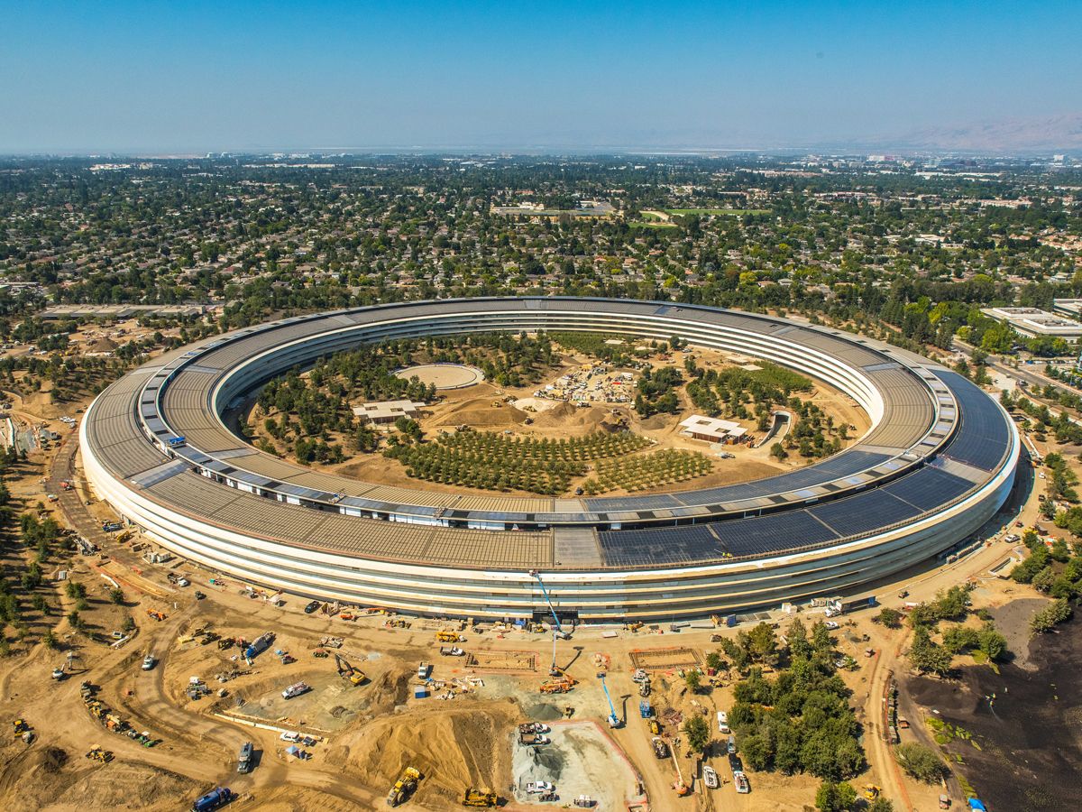 Aerial view of the Ring under construction at Apple campus in Cupertino, California