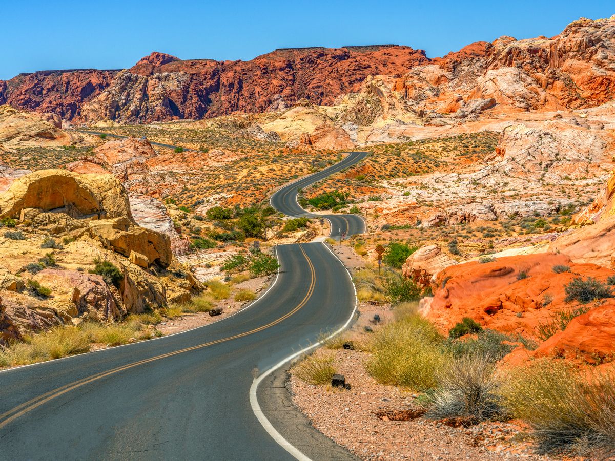 Road winding through Valley of Fire State Park in Nevada