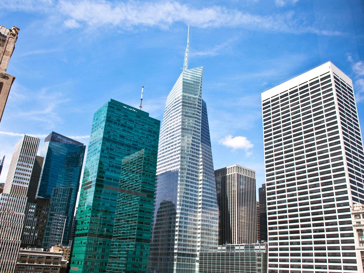 Bank of America Tower surrounded by high-rises of midtown Manhattan