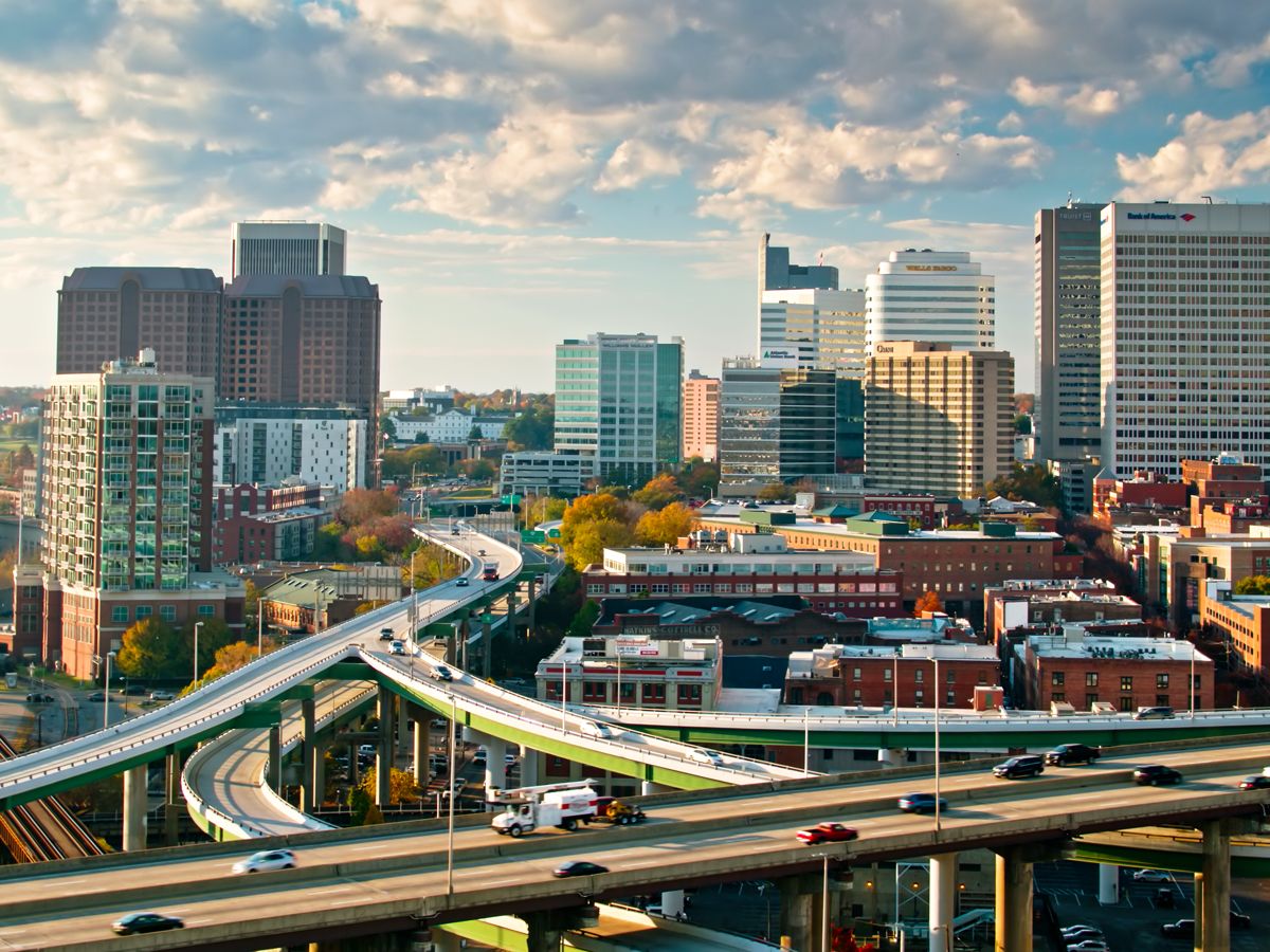 Aerial view of highway interchange in Richmond, Virginia