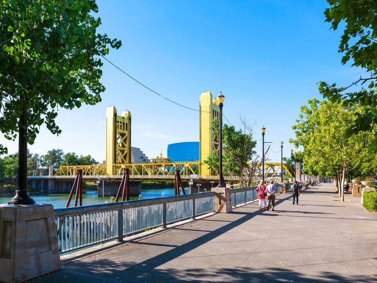 Walkers along Sacramento River