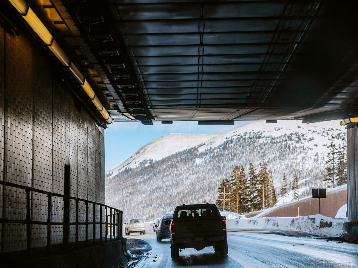 Cars exiting the Eisenhower-Edwin C. Johnson Memorial Tunnel in Colorado