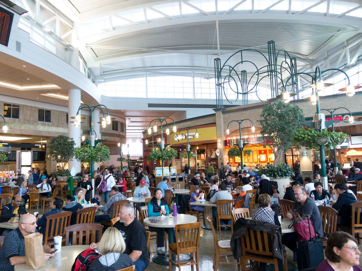 Food court area at Sea-Tac Airport in Seattle, Washington