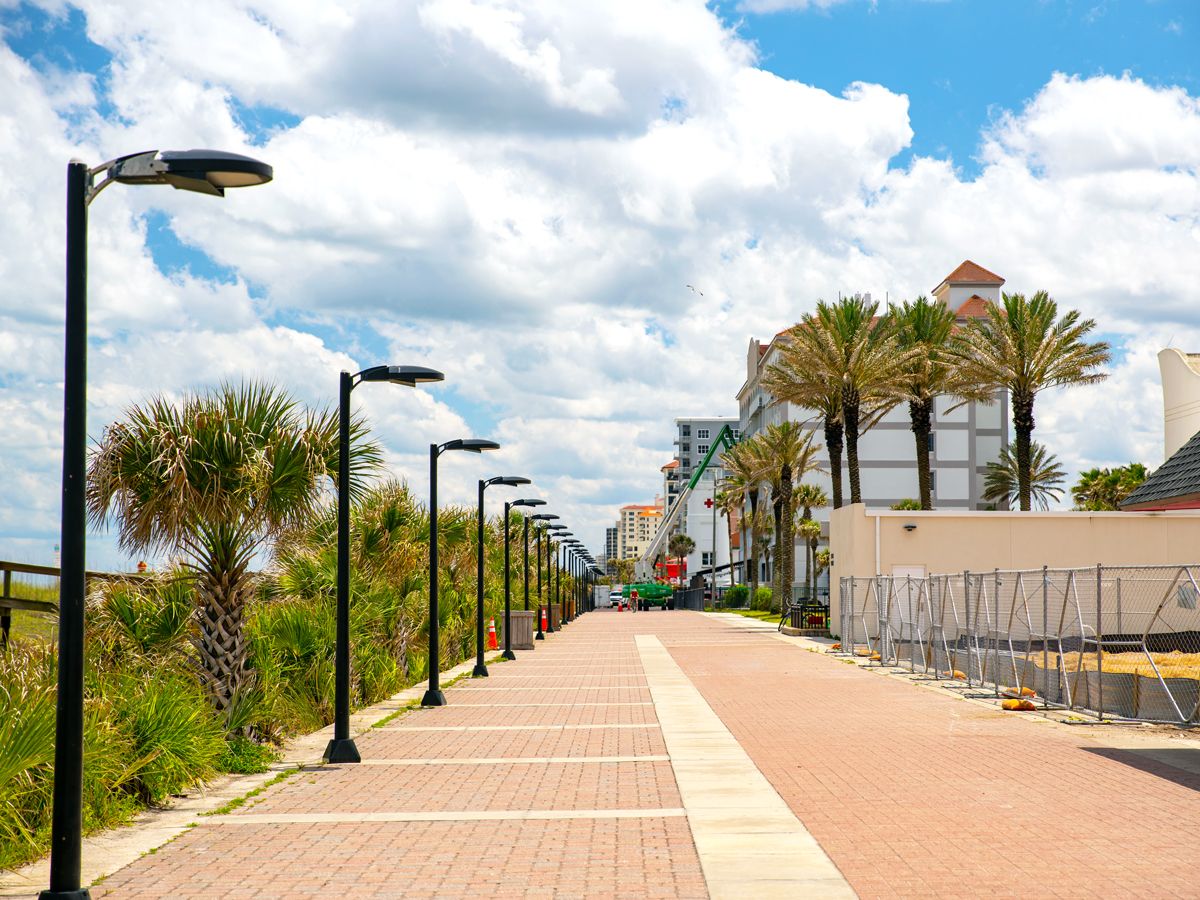 Promenade lined with palm trees in Jacksonville, Florida