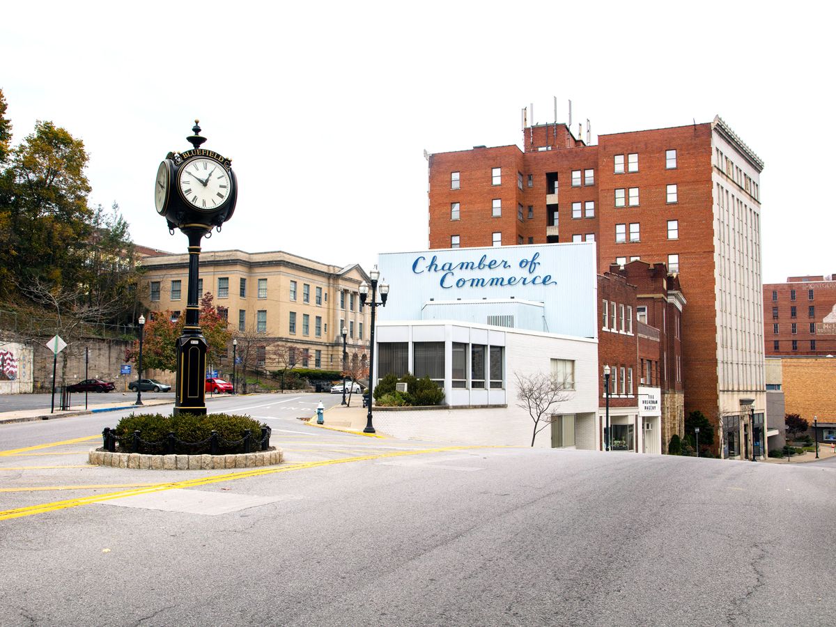 Clock tower in downtown Bluefield, West Virginia