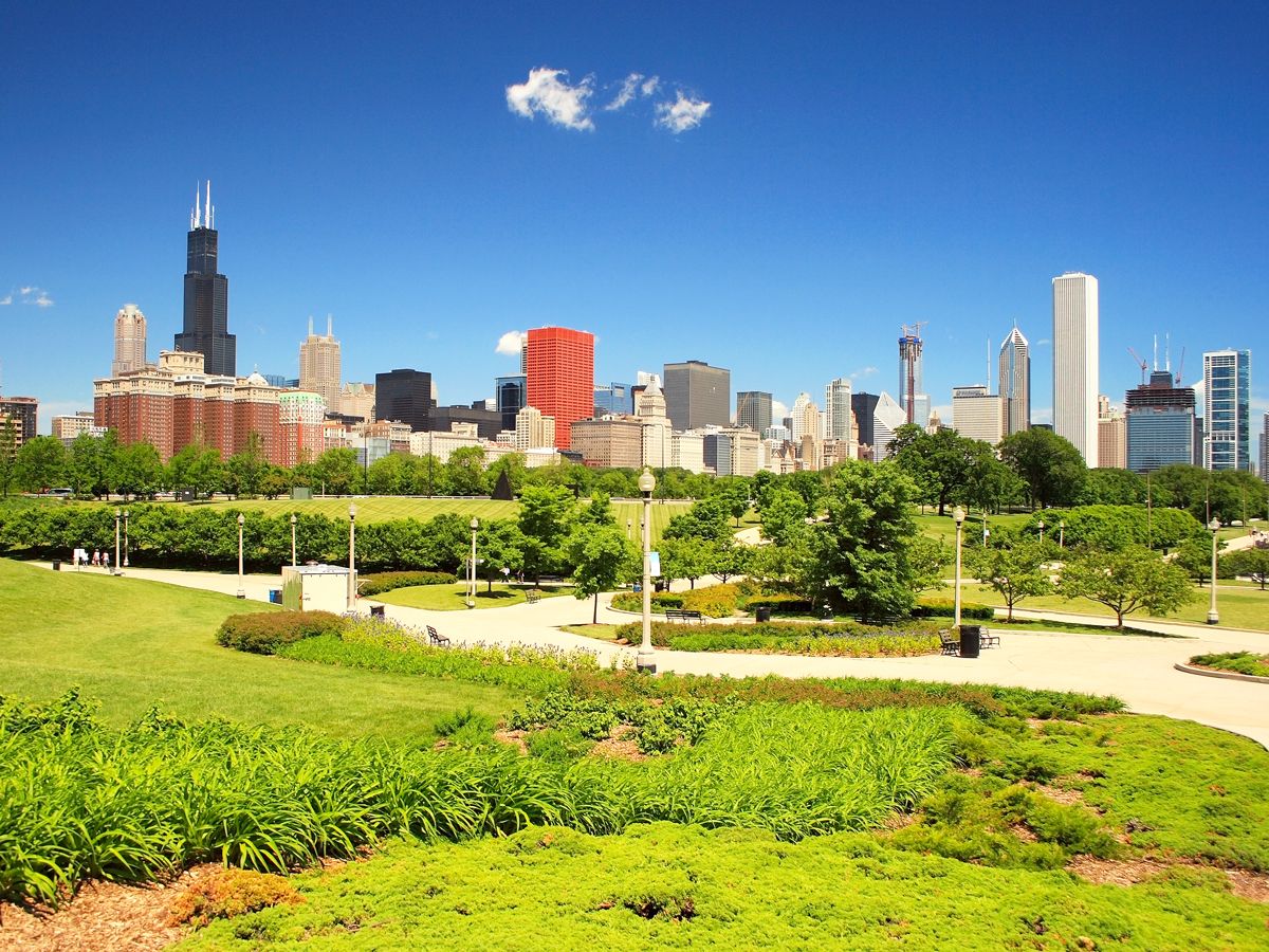 Park with Chicago skyline in background