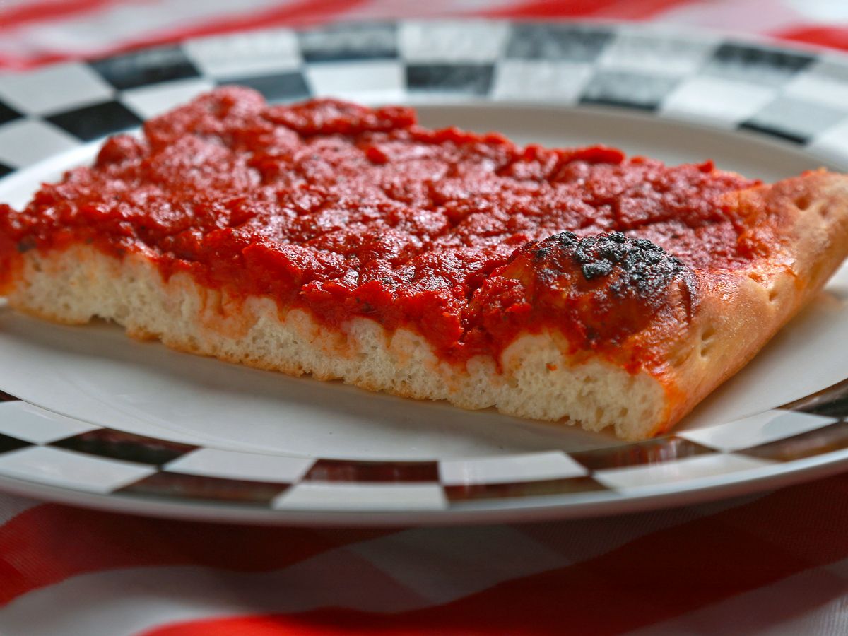Rhode Island-style pizza on plate