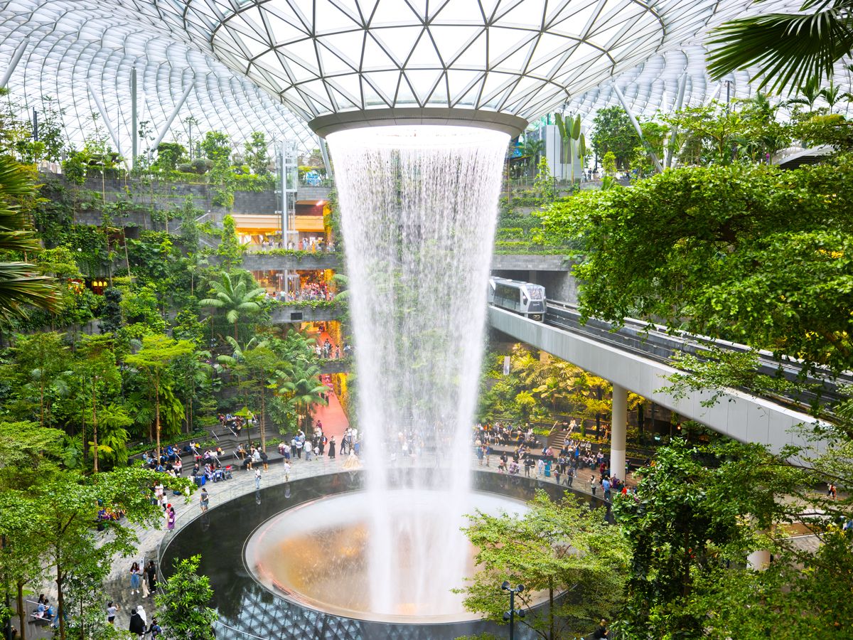 Indoor waterfall at Singapore Changi Airport