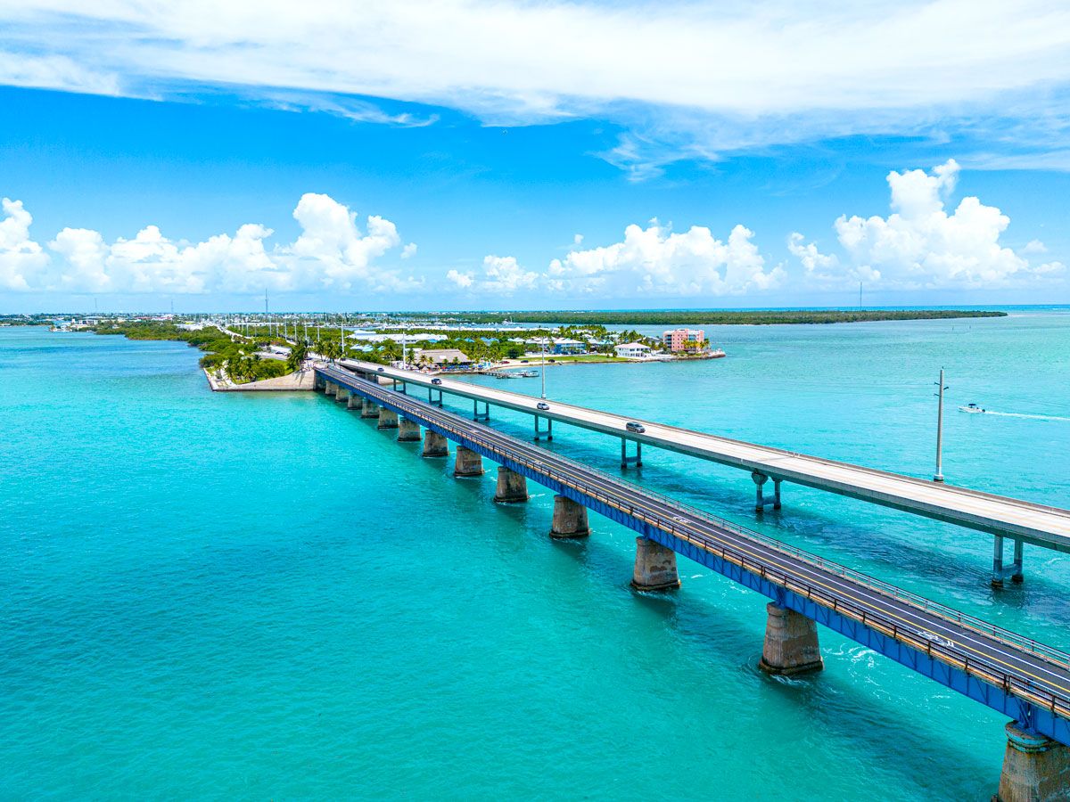 Aerial view of the Seven Mile Bridge in Florida