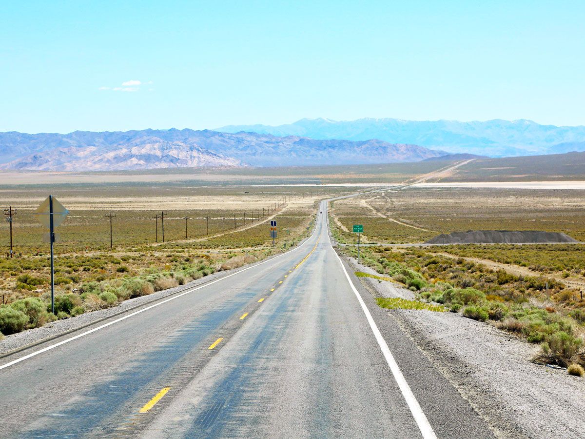Empty stretch of U.S. Route 50 through the Nevada desert