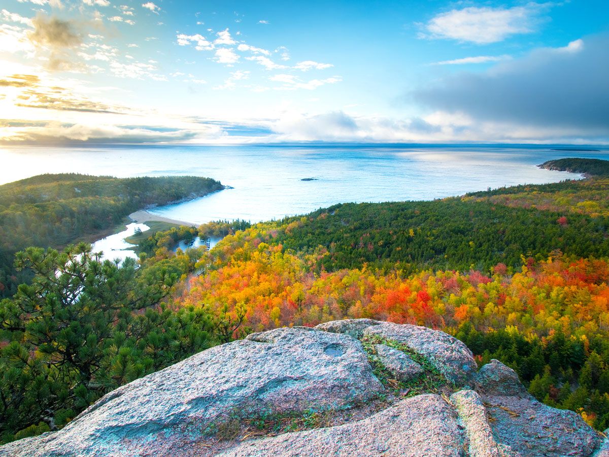 Sunrise view from peak of Cadillac Mountain, Maine