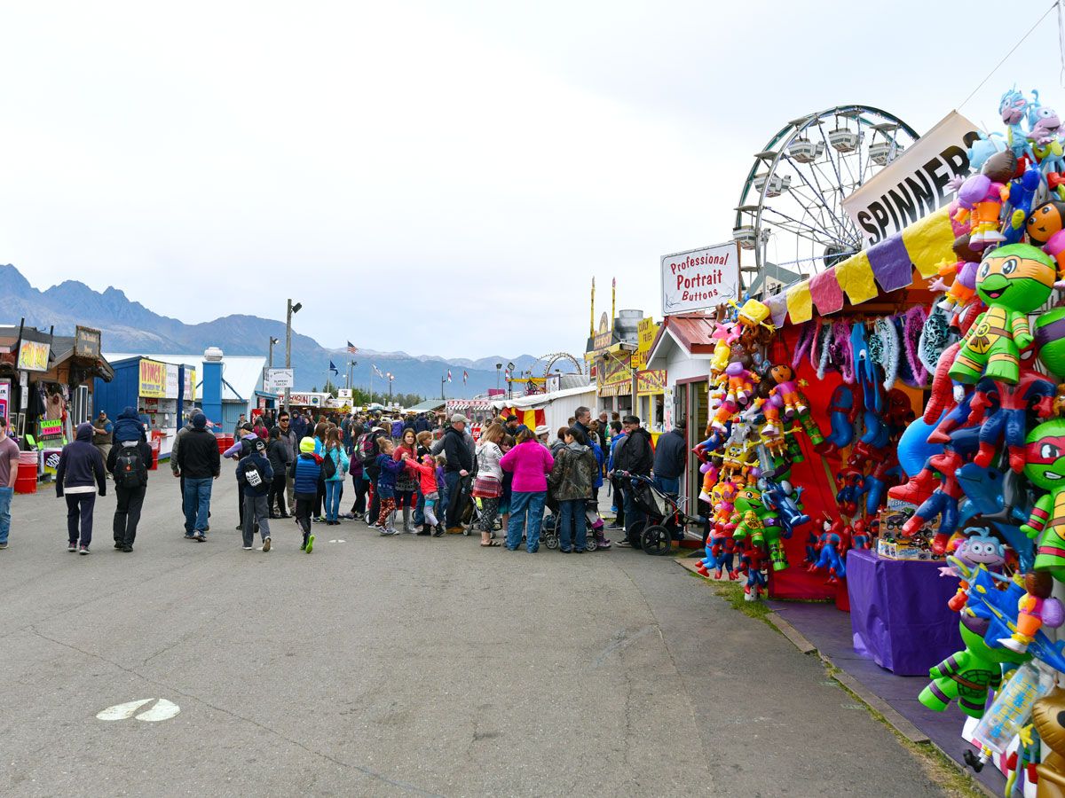 People browsing stalls at the Alaska State Fair