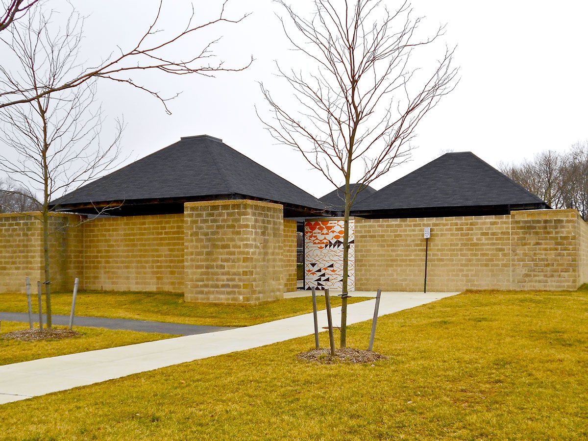 Exterior of Louis Kahn's Trenton Bath House in New Jersey