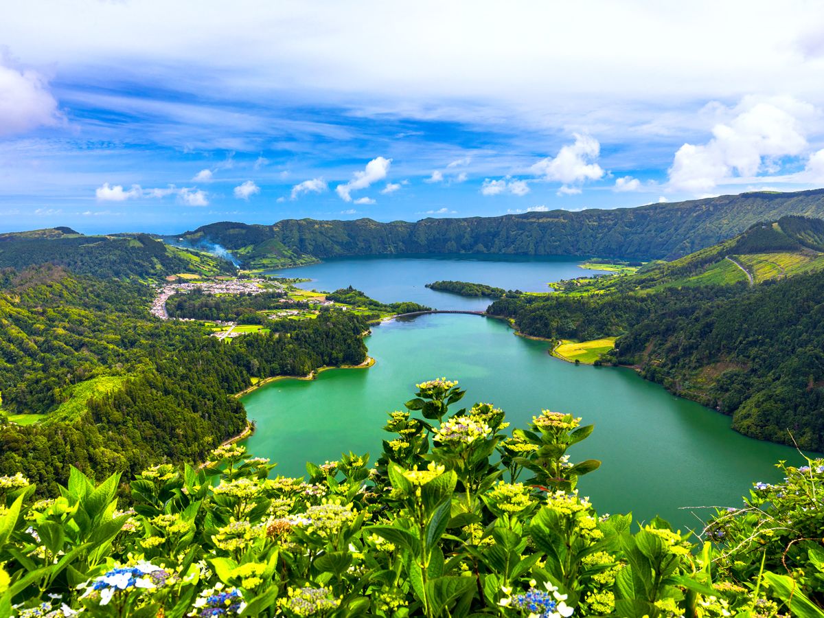 Viewpoint of Sete Cidades Lake in the Azores islands of Portugal