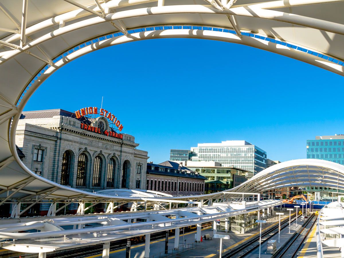 Train platform in front of Denver's Union Station