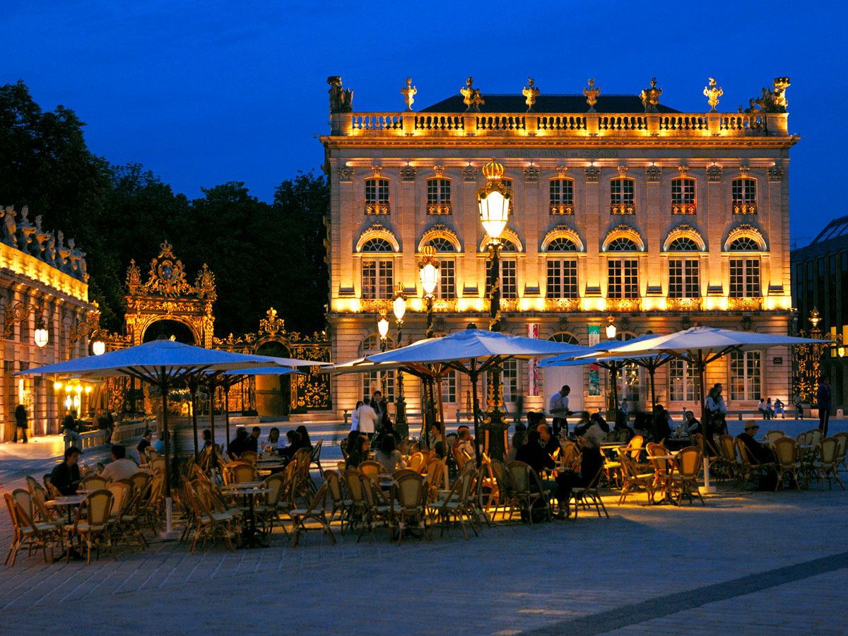 Place Stanislas in Lorraine, France, lit at night