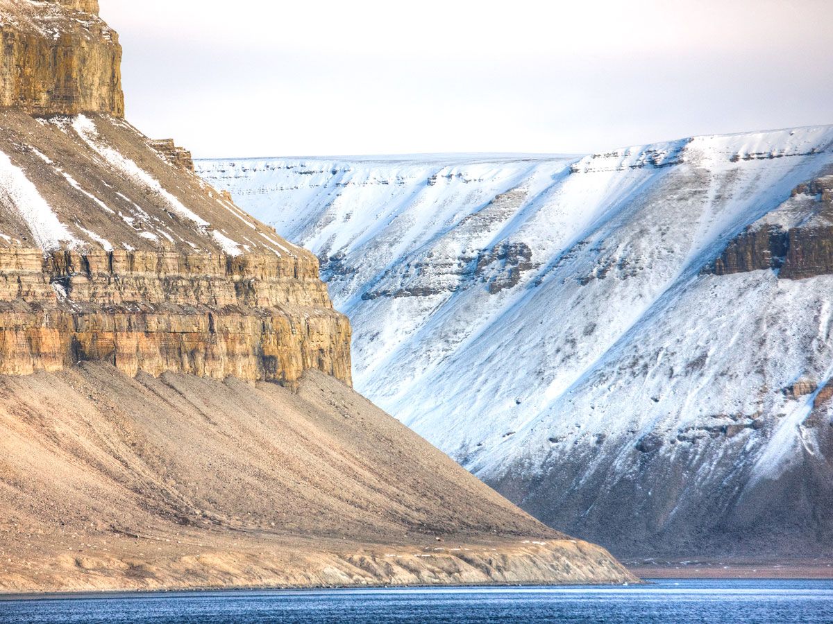 Glacial ice and limestone cliffs on Devon Island