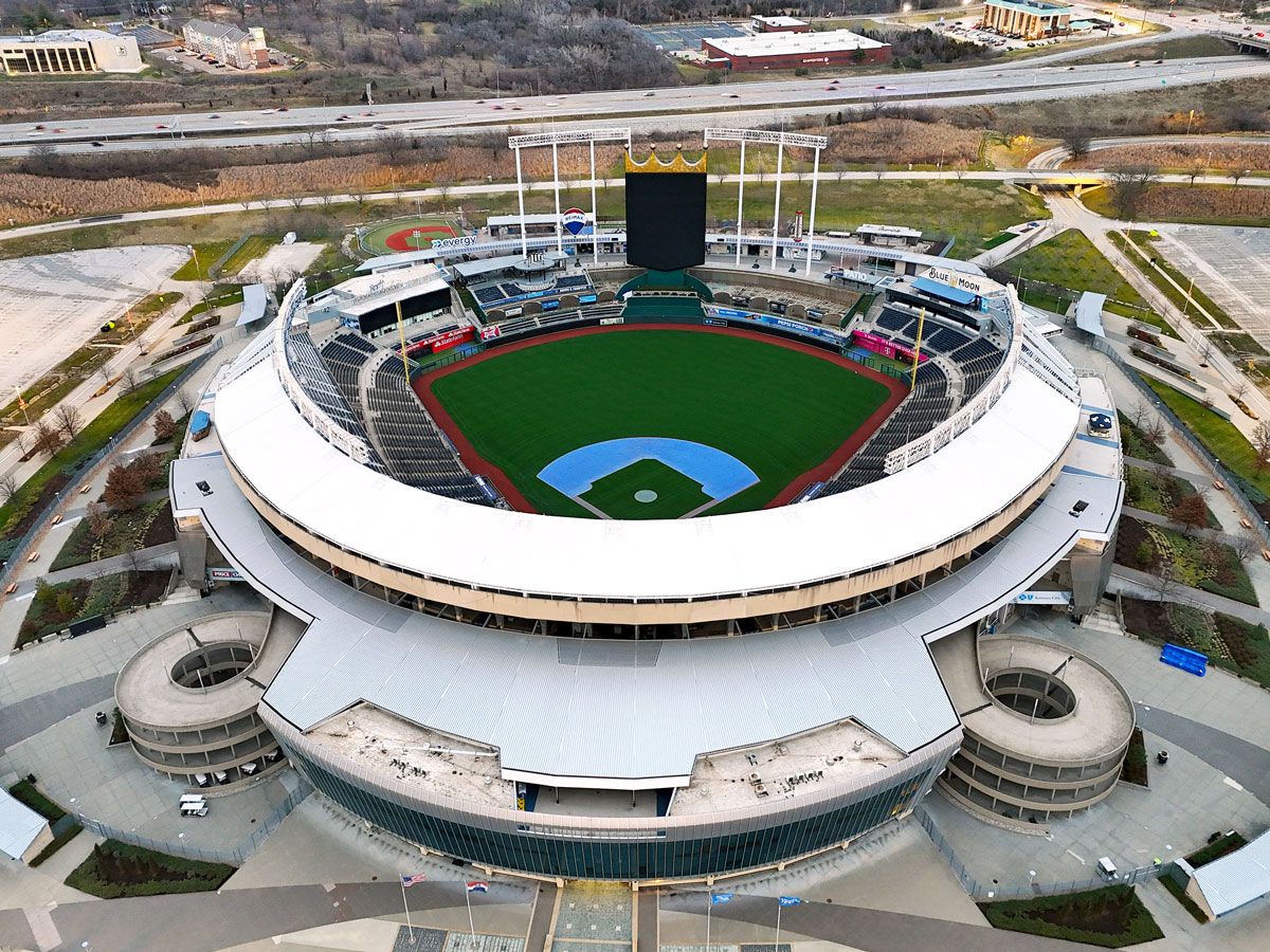 Aerial view of Kauffman Stadium in Kansas City, Missouri