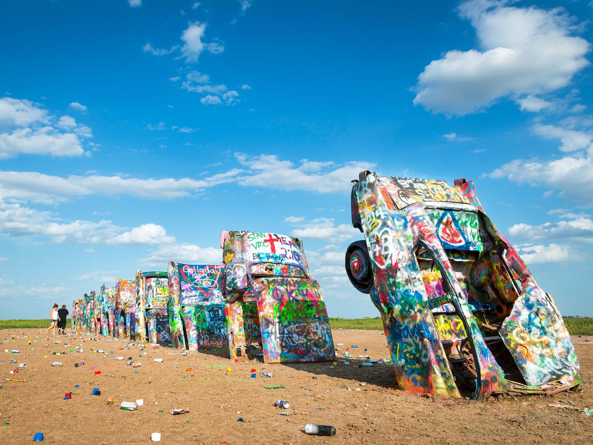 Cadillac Ranch roadside attraction along historic Route 66 in Texas