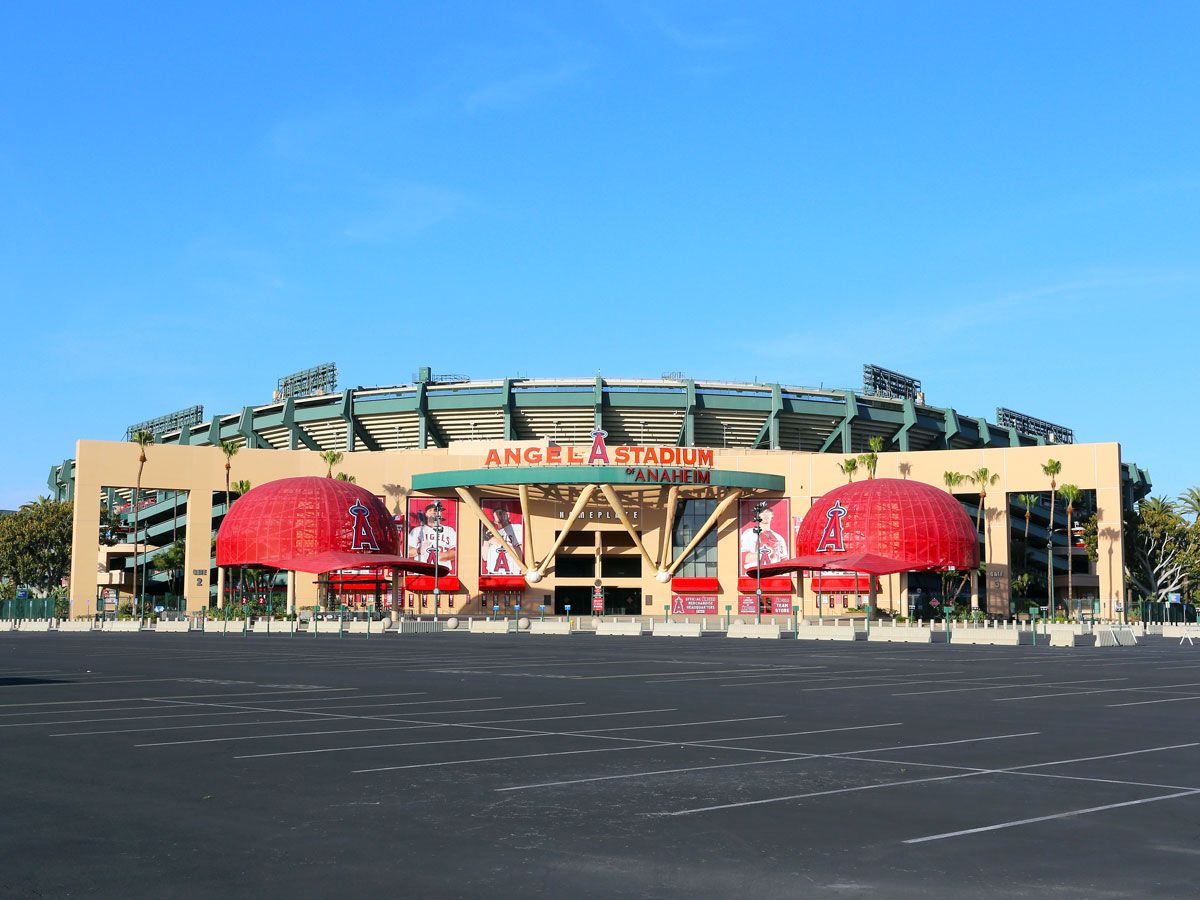 Empty parking lot across from Angel Stadium in Anaheim, California