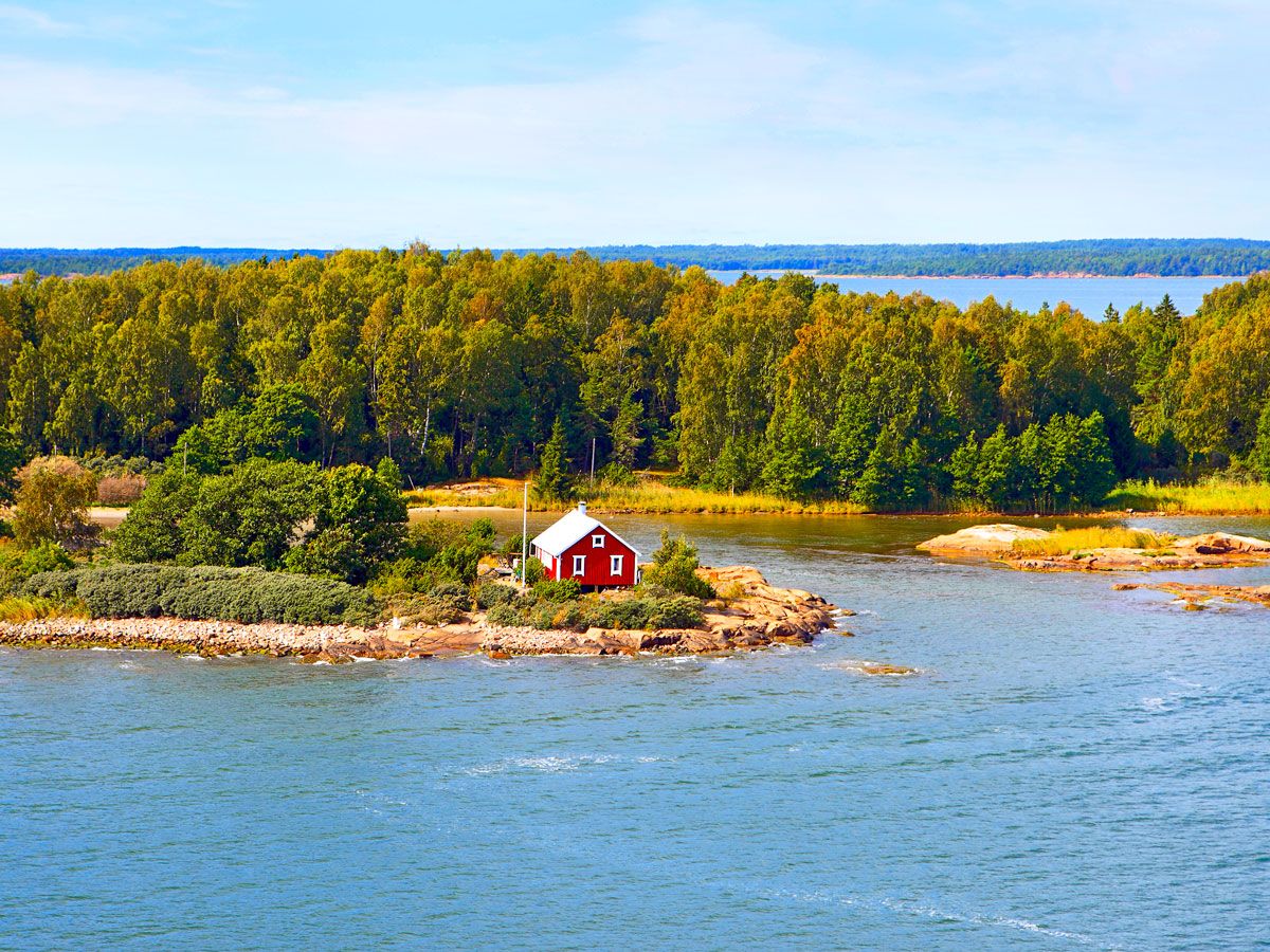 Aerial view of cottage in Finland's Aland Islands