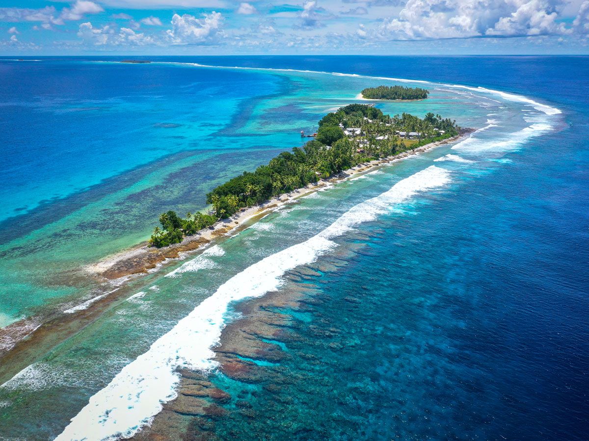 Aerial view of atoll in Tuvalu